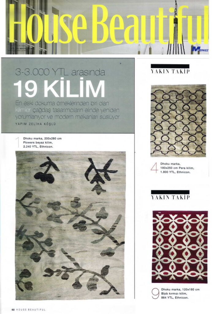 Dhoku rugs featured in House Beautiful magazine showcasing interior styling