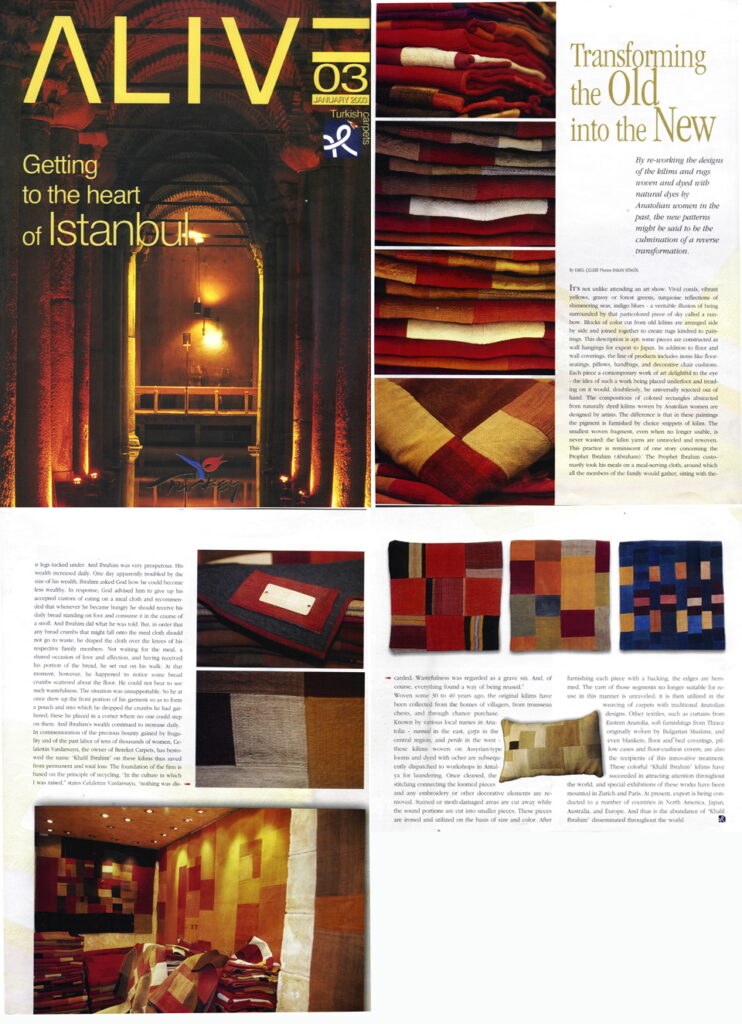 Dhoku rugs featured in ALIV magazine showcasing contemporary design in Istanbul