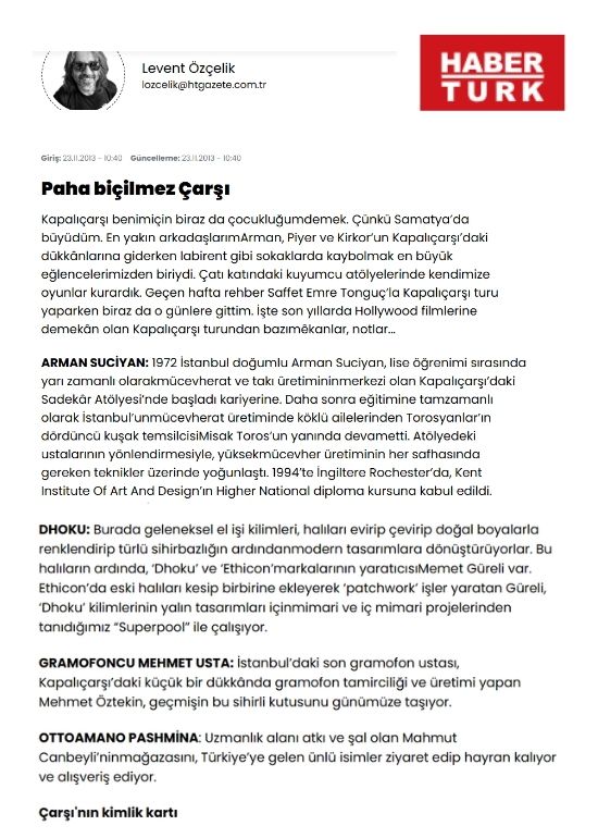 Dhoku halıları Habertürk yazısında çağdaş Türk tasarımı kapsamında yer aldı