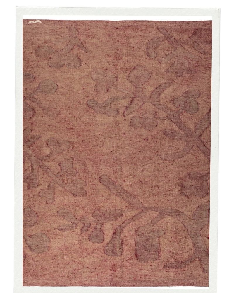 Contemporary dhoku rug featuring delicate botanical patterns in soft beige and earthy tones